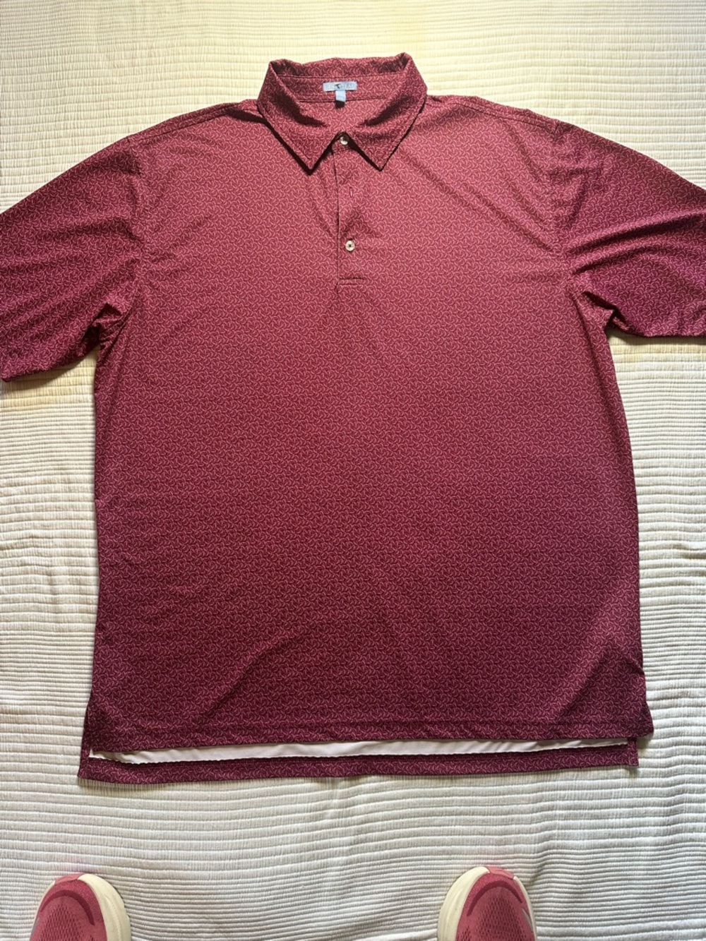 Men's Short-Sleeve Polo in Wine with Subtle Pattern